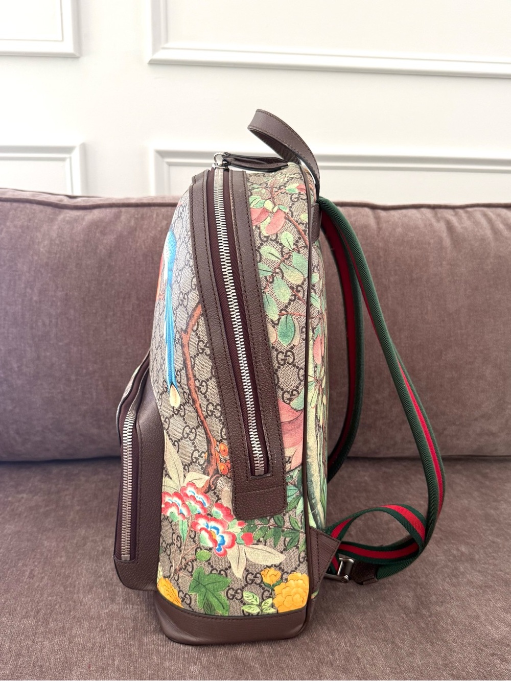 Authentic Gucci Tian GG Supreme Backpack monogram canvas red green straps - Picture 6 of 16